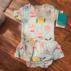 Posh Peanut Kids' Teal Donut and Animal Romper